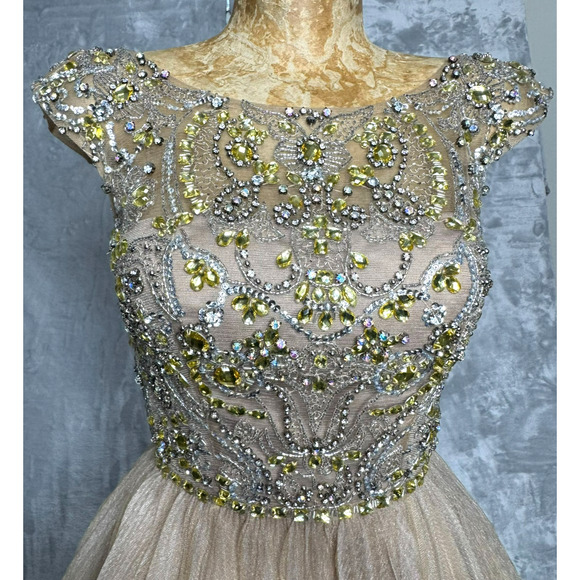 Sherri Hill Dress Womens 2 Tan Beaded Sequin Jeweled Style 2814 Cocktail Prom - Picture 4 of 10